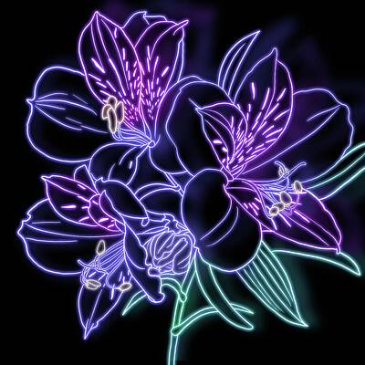 Drawings Rights Managed Images - Neon Flowers Royalty-Free Image by Masha Batkova