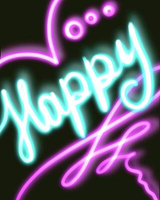 Drawings Rights Managed Images - Neon Happy Royalty-Free Image by Masha Batkova