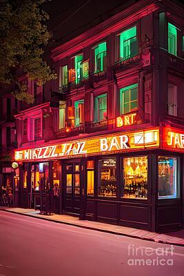 Jazz Digital Art - Neon jazz bar by Sen Tinel