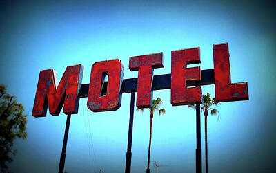 Beach House Throw Pillows - Neon Motel Sign by Glenn McCarthy Art and Photography