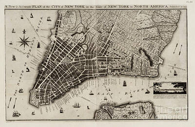 City Scenes Drawings - New and Accurate Plan of the City of New York 1796 c3 by Historic Illustrations