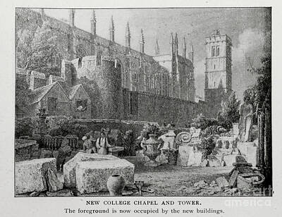 City Scenes Photos - NEW COLLEGE CHAPEL AND TOWER. ac5 by Historic Illustrations