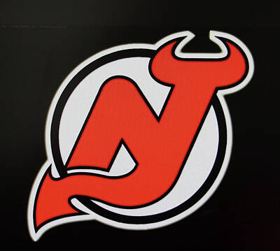 Athletes Photos - New Jersey Devils Logo - Red on Black by Allen Beatty