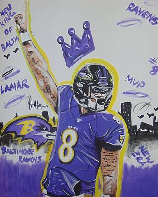 Football Painting Royalty Free Images - New King of Baltimore Royalty-Free Image by Antonio Moore
