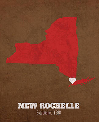 City Scenes Mixed Media - New Rochelle New York City Map Founded 1688 Cornell University Color Palette by Design Turnpike