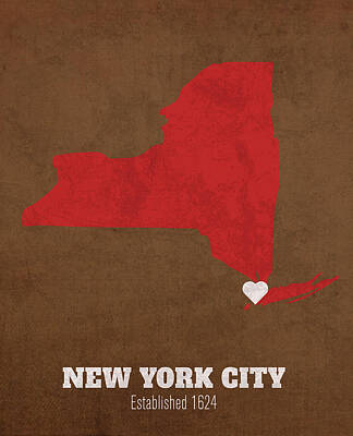 Cities Mixed Media Rights Managed Images - New York City New York City Map Founded 1624 Cornell University Color Palette Royalty-Free Image by Design Turnpike