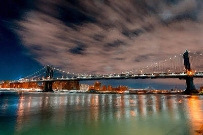 Skylines Paintings - New York City Skyline Bridge 2 by Tony Rubino
