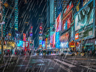 Skylines Royalty-Free and Rights-Managed Images - New York City Skyline Rain Storm Times Square by Tony Rubino