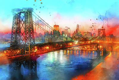 City Scenes Paintings - New York, Manhattan Panorama - 04 by AM FineArtPrints