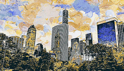 Cities Paintings - New York, Manhattan Panorama - 12 by AM FineArtPrints
