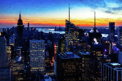 Cities Paintings - New York, Manhattan Panorama - 21 by AM FineArtPrints