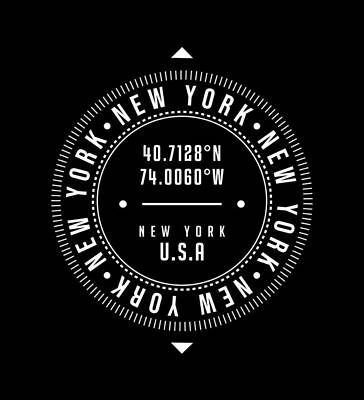 Cities Digital Art - New York, New York, USA - 2 - City Coordinates Typography Print - Classic, Minimal by Studio Grafiikka