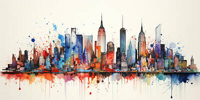 Abstract Landscape Royalty Free Images - New York Skyline la Linea style colorful marker 047ffb00 d519 430f 8c5c 75afd53b4749 by Asar Studios Royalty-Free Image by Timeless Images Archive