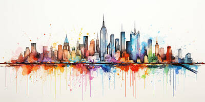 Abstract Landscape Royalty Free Images - New York Skyline la Linea style colorful marker cc9e673b ac47 4b9a 8267 c6c9c5117589 by Asar Studios Royalty-Free Image by Timeless Images Archive