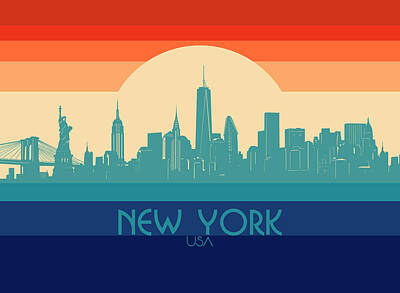 Cities Digital Art Royalty Free Images - New york skyline retro rainbow Royalty-Free Image by Bekim M