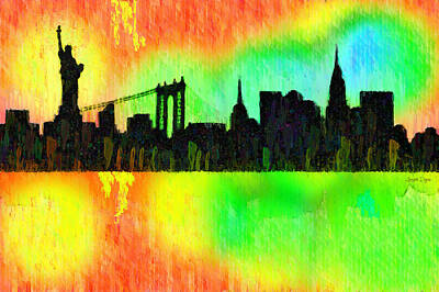 Politicians Paintings - New York Skyline Silhouette Colorful - PA2 by Leonardo Digenio