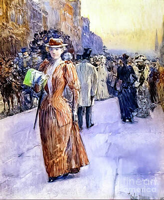 Too Cute For Words - New York Street Scene by Childe Hassam 1890 by Childe Hassam