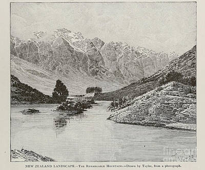 Landscapes Royalty-Free and Rights-Managed Images - New Zealand Landscape ac4 by Historic Illustrations