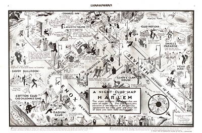 City Scenes Drawings - Night Club Map Of Harlem New York City 1932 by Restored Vintage Shop