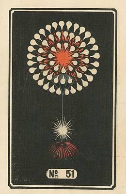 License Plate Skylines And Skyscrapers - Night Fireworks no. 51 1883 Jinta Hirayama Japanese 19th Century by Jinta Hirayama
