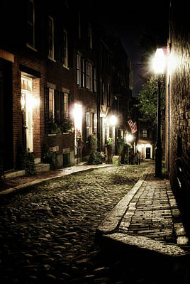 Negative Space Rights Managed Images - Night on Acorn Street in Boston Massachusetts Royalty-Free Image by Stephen Orsillo