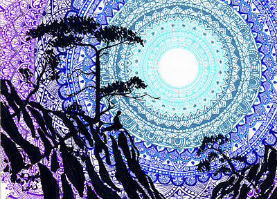 Recently Sold - Surrealism Drawings Rights Managed Images - Night Sky Meditation Royalty-Free Image by Laura Iverson