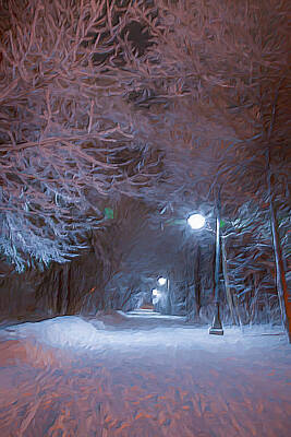 Summer Trends 18 - Night Time Wintry Path through the Woods Painting by John Twynam