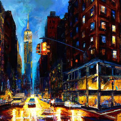 City Scenes Paintings - Nights of New York City, 06 by AM FineArtPrints