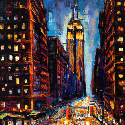 City Scenes Paintings - Nights of New York City, 08 by AM FineArtPrints