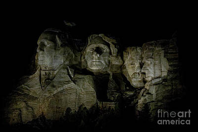 Politicians Royalty-Free and Rights-Managed Images - Nighttime At Mount Rushmore by Jennifer Jenson