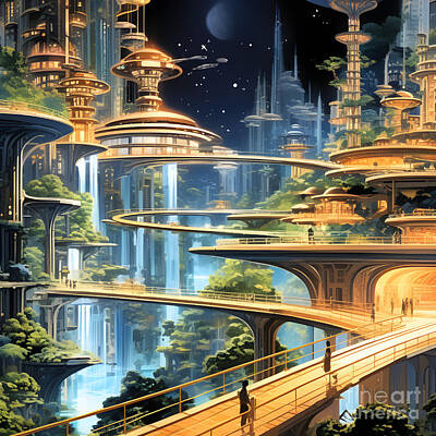 Recently Sold - Science Fiction Digital Art - Nigth Walk in the New City 399297201 by Leonardo Cadena