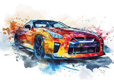 Sports Painting Royalty Free Images - Nissan GTR Nismo automotive artistic Royalty-Free Image by Clark Leffler