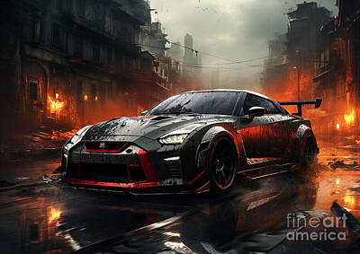 City Scenes Mixed Media Rights Managed Images - Nissan GTR Nismo fantasy concept Royalty-Free Image by Destiney Sullivan