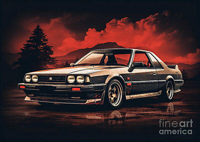 Skylines Drawings - Nissan Skyline R31 GTS Gritty Grunge Aesthetics for a Vintage Skyline R31 GTS by Cortez Schinner