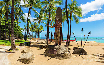 Theater Architecture Rights Managed Images - No one to Greet on Waikiki Beach Royalty-Free Image by Phillip Espinasse