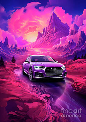 Surrealism Drawings Royalty Free Images - No00611 Audi A8 Royalty-Free Image by Clark Leffler