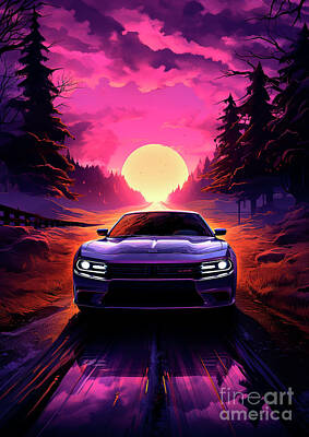 Surrealism Drawings - No00839 Dodge Charger by Clark Leffler
