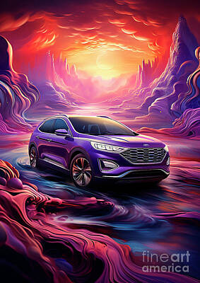 Surrealism Drawings Royalty Free Images - No00963 Ford Edge Royalty-Free Image by Clark Leffler