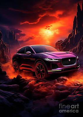 Surrealism Drawings Rights Managed Images - No01159 Jaguar I-PACE Royalty-Free Image by Clark Leffler