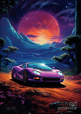 Surrealism Drawings Rights Managed Images - No01179 Jaguar XJ220 Royalty-Free Image by Clark Leffler