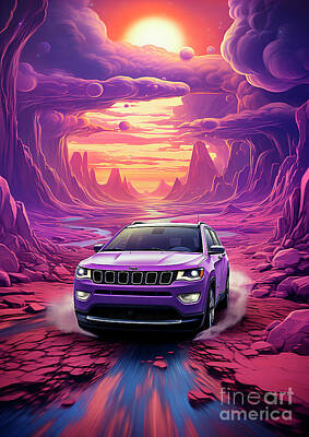 Surrealism Drawings Royalty Free Images - No01191 Jeep Compass Royalty-Free Image by Clark Leffler