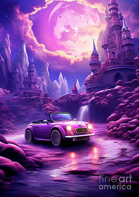 Surrealism Drawings Royalty Free Images - No01519 Mini Cooper Roadster Royalty-Free Image by Clark Leffler