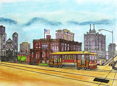 Cities Drawings - Nob Hill San Francisco by Paul Meinerth