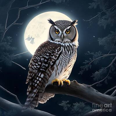 Animals Digital Art Rights Managed Images - Nocturnal Watcher Royalty-Free Image by Paul Featherstone