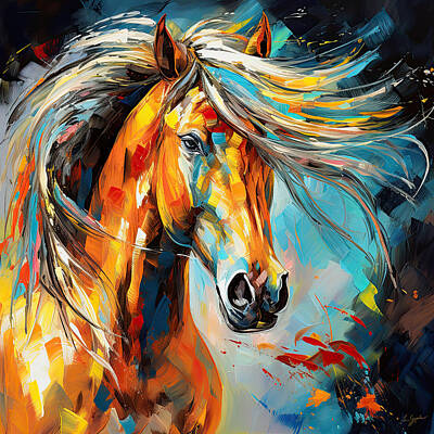Animals Paintings - Not Your Ordinary- Colorful Horse- White And Brown Paintings by Lourry Legarde
