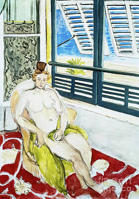 Think Pink Tees - Nude With a Spanish Comb Sitting Near the Window by Henri Matiss by Henri Matisse