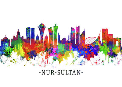 City Scenes Mixed Media - Nur-Sultan Kazakhstan Skyline by NextWay Art