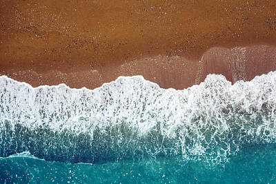 Beach Photos - Ocean Wave On A Sandy Beach, Background Top View Of Sea by Julien