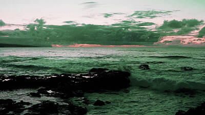 Beach Digital Art - Ocean Waves Crashing on Rocks - Surreal Art by Ahmet Asar by Celestial Images