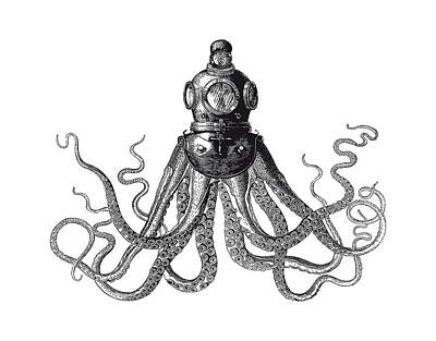 Beach Digital Art - Octopus in Diving Helmet by Eclectic at Heart